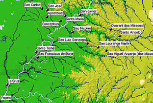 Map of the Guaranì Jesuitical Missions "Reducciones" in Brazil and Argentina. Author Marco Ramerini