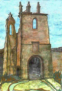 Bassein (Vasai), church's ruins, watercolor by Roberto Ramerini