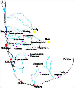 Map of Southern Sri Lanka with Dutch and Portuguese remains. Author and Copyright Marco Ramerini