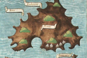 Velha mapa de Timor (1522 manuscrito do diário de Antonio Pigafetta)