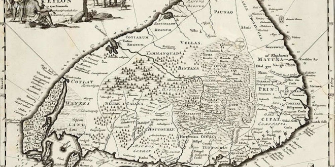 Mapa de Sri Lanka (Ceilão) (1681). Robert Knox. An Historical Relation of the Island Ceylon.