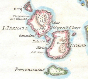 Ternate and Tidore, Moluccas (1760), Indonesia. Author Bellin. No Copyright