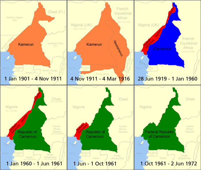 Le Cameroun de 1901 jusqu'à 1972. Auteur Roke. Licence Creative Commons Paternité – Partage des conditions initiales à l’identique