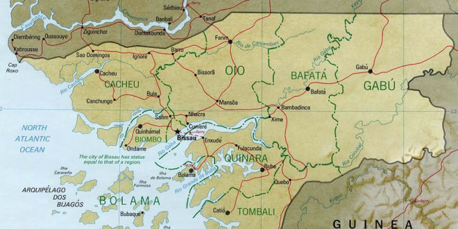 Straßenkarte von Guinea-Bissau. U.S. Central Intelligence Agency. No Copyright