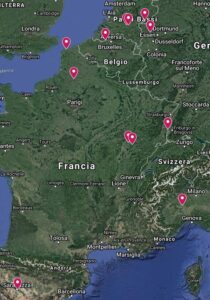 I luoghi in Europa dove Esteban de Alcázar ha servito il re di Spagna tra il 1592 e il 1599. Da Google Mymaps.